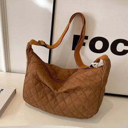 Women's Vintage Nylon Shoulder Underarm Bag Female Casual Waterproof Crossbody Hobo Bags for Lady Quilted Large Capacity Handbag