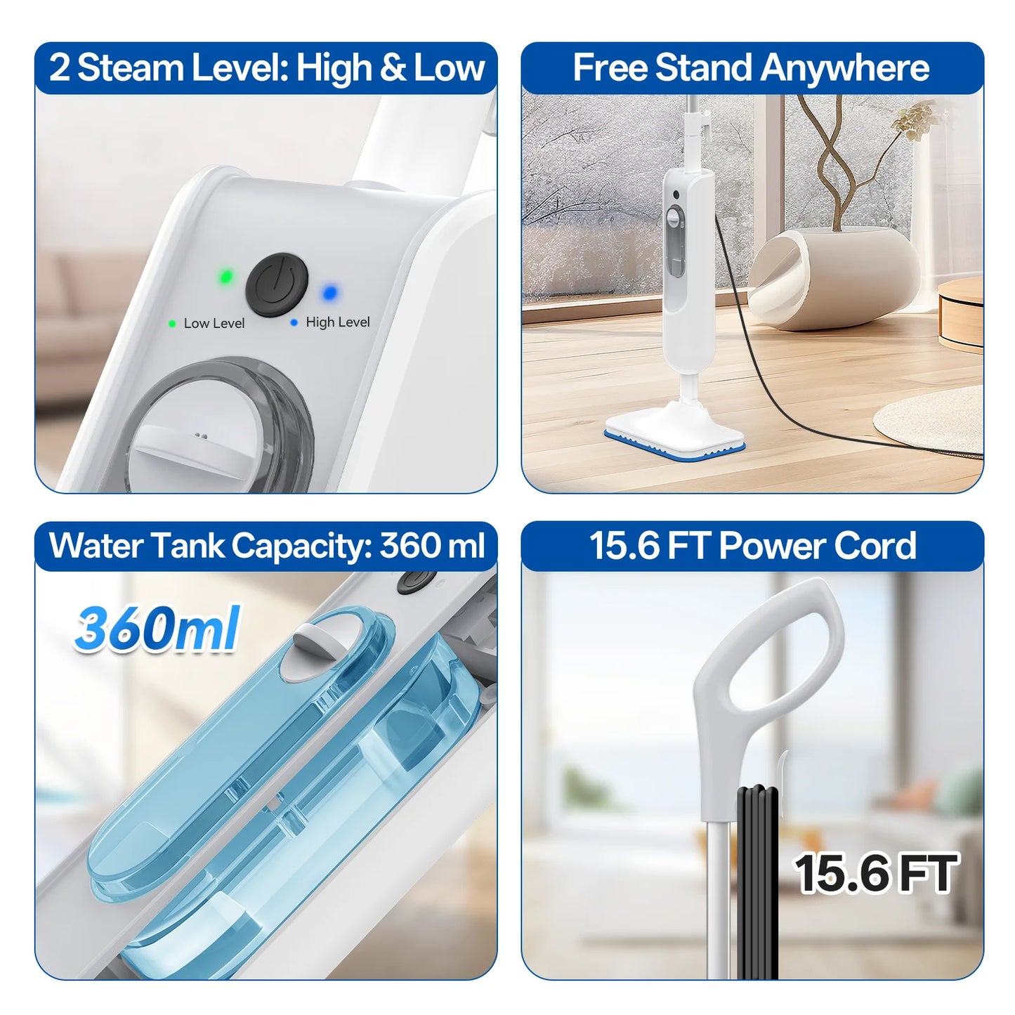 Vastorm Steam Mop Powerful 6 in 1 Handheld Scrubbing Steam Vacmop Detachable Floor Steam Cleaner High Temperature for Hardwood Floor Marble Floor Kitchen Carpet-F2