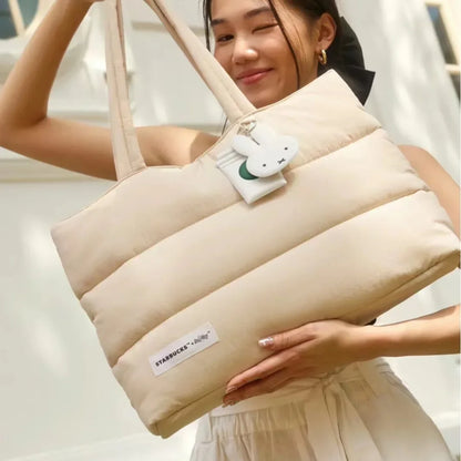 Kawaii Miffy Down Tote Bag Preppy High Capacity One Shoulder Laptop Cute School Bag Christmas Gift Toys