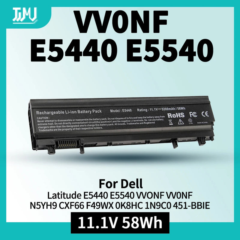 Laptop Battery for Dell Latitude E5440 E5540 Battery Type VVONF VV0NF N5YH9 CXF66 F49WX 0K8HC 1N9C0 451-BBIE 11.1V 58Wh 6Cell