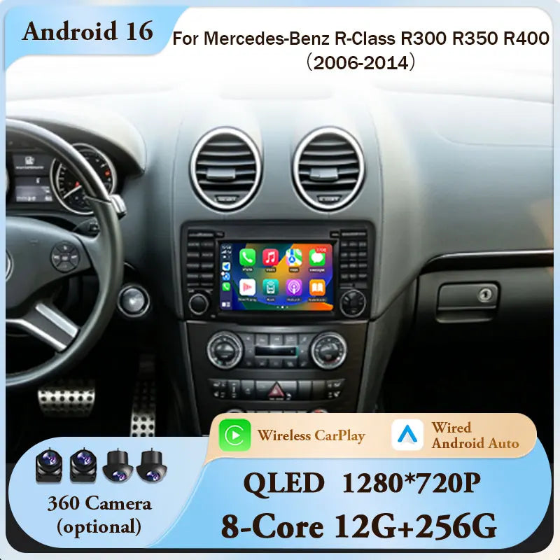 for Mercedes-Benz R-Class R300 R350 R400 2006-2014 GPS Navigation 7" 2.5D Touch Screen Android 16 Wireless CarPlay DSP Stereo