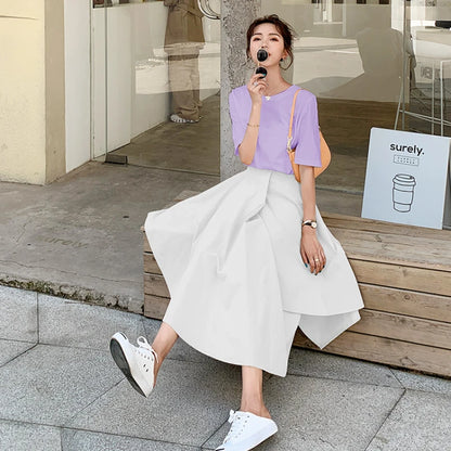 Asymmetrical Skirts Women Fashion Korean Elegant Sweet Females Design High Waist Lovely Solid Casual Summer Clothes Vintage New