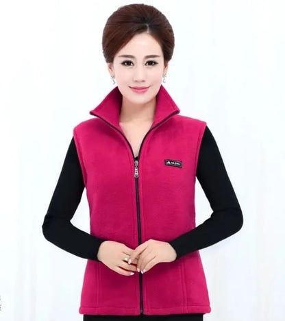 Autumn Winter Women Fashion Stand Up Polar Fleece Vest For Women's Solid Warm Lady Sleeveless Jacket