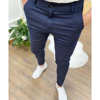 Men's Casual High Stretch Thick Pencil Pants New Solid Color Slim Fit Business Formal Office For Men Daily Wear Cotton Trousers