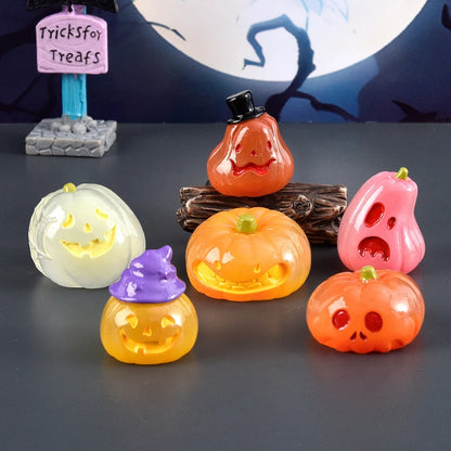 Micro Landscape Luminous Pumpkin Resin Decorative Ornaments Diy Cream Glue Decoration Material Halloween Pumpkin Gift