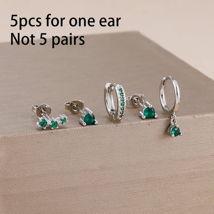 5PCS Stainless Steel Little Huggies Ear Stud Earrings Set For Women Tiny Crystal Zirconia Pendant Earrings Piercing Jewelry