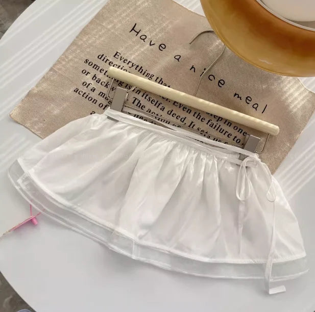 Matakawa Y2k Sweet Mini Skirts All Seasons Korean Fashion Lace Up A-line Faldas Mujer Solid High Waist Basics Sexy Women Skirt