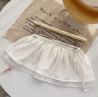 Matakawa Y2k Sweet Mini Skirts All Seasons Korean Fashion Lace Up A-line Faldas Mujer Solid High Waist Basics Sexy Women Skirt