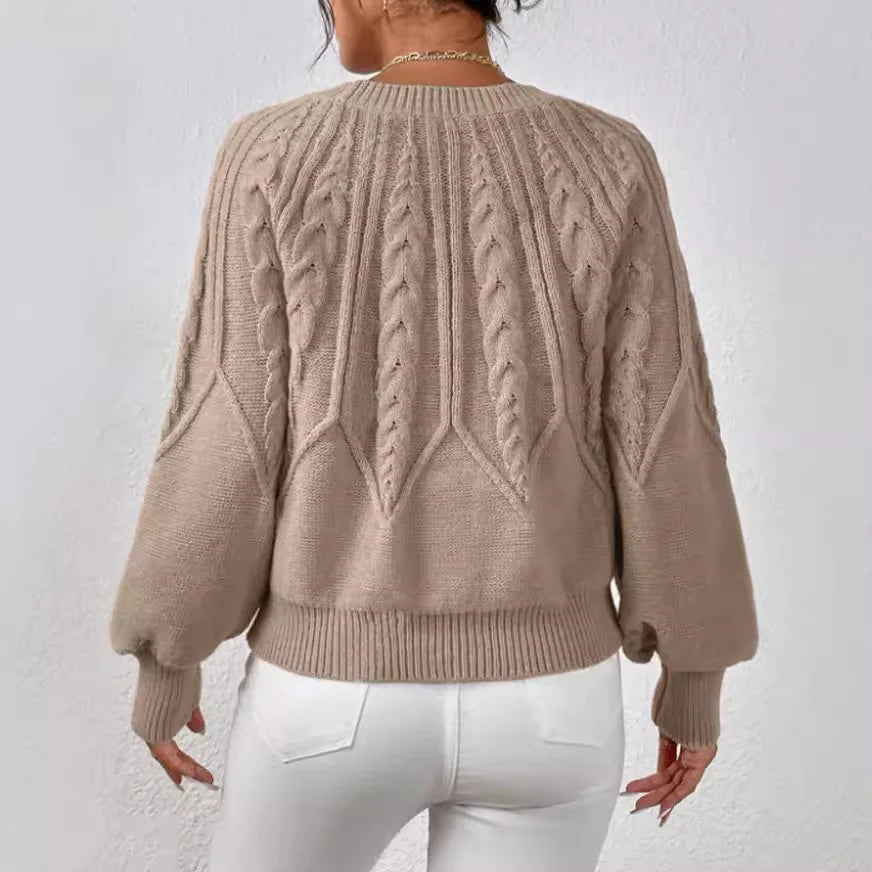 2025 Autumn/Winter New Women's Solid Color Cable Knit  Pullover Sweater Basic Soft Sweaters For Women Jacquard Tops