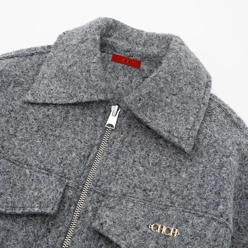 Women Cropped Jacket Elegant Lapel Autumn Long Sleeve Solid Pocket Jackets Fashion Street Office Lady Zipper Casual Coats