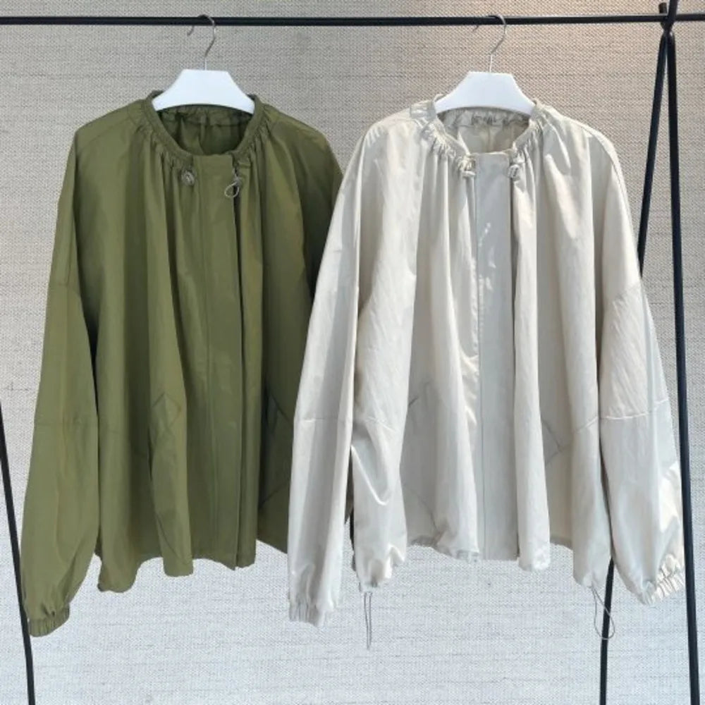 Autumn Outdoor Sports Zipper Jacket Loose Fit Windproof Casual Trench Coat For Women