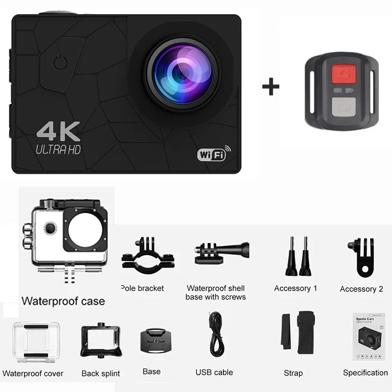 Action camera 4k Ultra Remote control IP68 sport cam for Diving 1080p Camera WlFl 120° H.264 Selfie Photograph for Android lOs