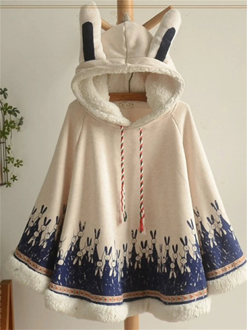 Japanese Poncho Cloak Jackets Mori Girl Autumn Winter Hooded Kawaii Cape Coat 2021 Padded Cute Pullover Capes Femme Shawl Jacket