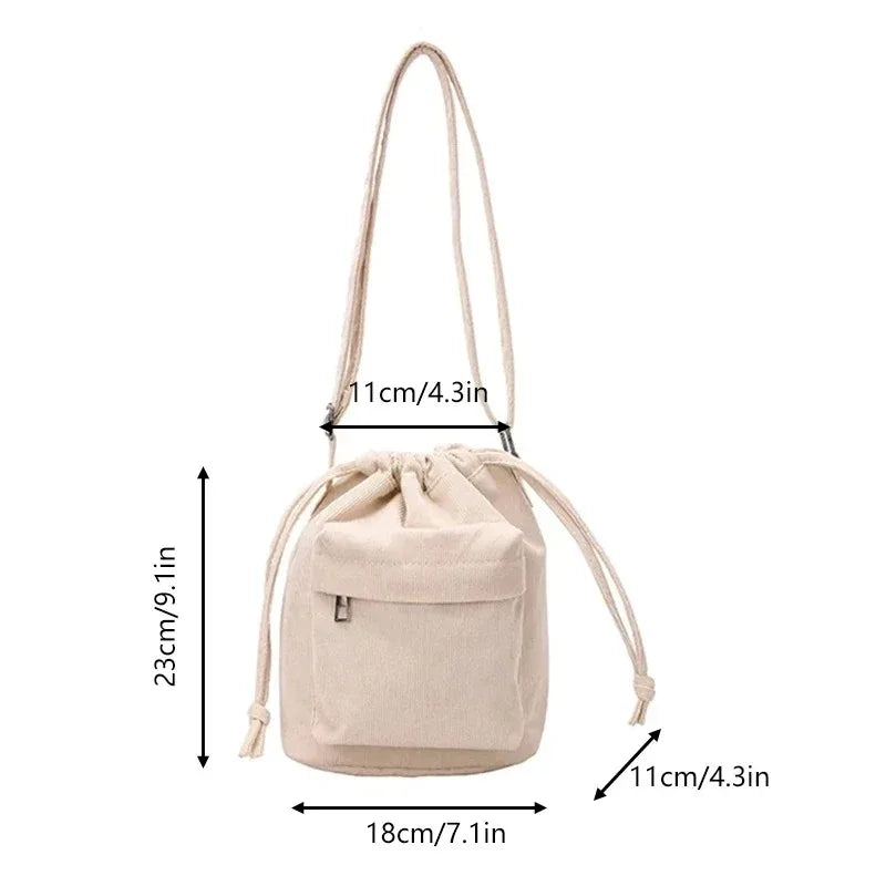 Korean Style Women's Shoulder Bag Drawstring Bucket Bag Casual Light Youth Crossbody Bag Whole New Middle Bag