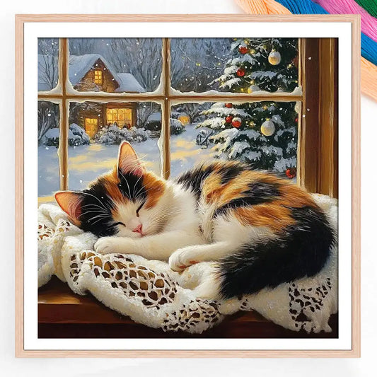 Cross Stich Kits Sleeping Cat 11CT Embroidery Sets Patterns Needlework DMC Threads Picture Printed Canvas Christmas Gift