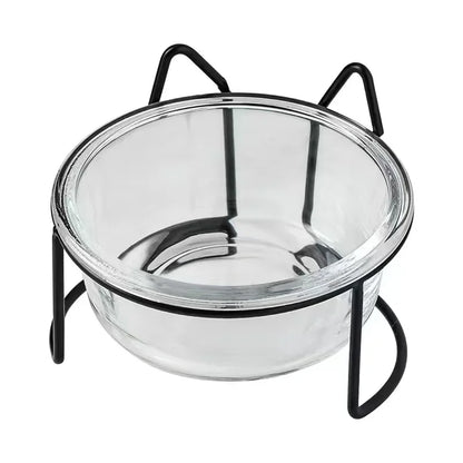 2x300ml Double Glass Cat Dog Bowl Puppy Food Bowl with Iron Frame Gold Stand Raised Water Feeder Bowl Pet Supplies Accessories