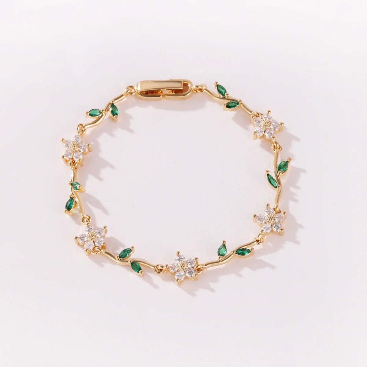 Elegant Multiple Color Flower Charm Zircon Branch Leaf Bracelet Dopamine Niche Sense 18K Gold Plated Women's Bangle Gifts