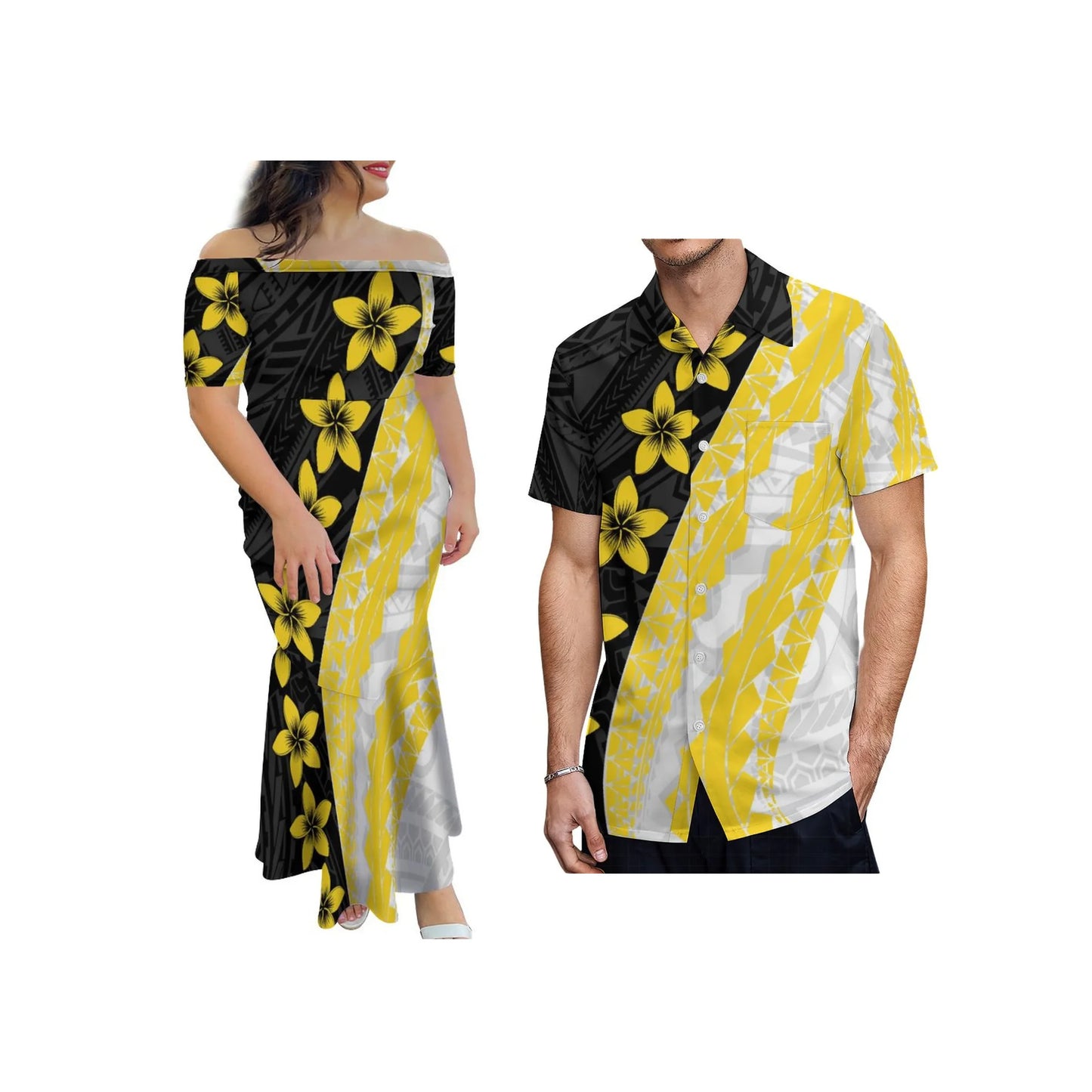 Wholesale Brand New 8XL Women Polynesian Tribal Sublimation Print  Mermaid Dress One-Shoulder Fishtail Skirt Dress