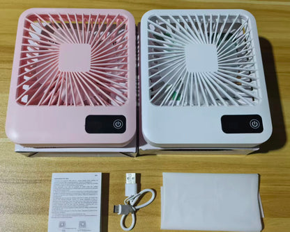 Portable USB Desk Fan with LED Display, 5 Speeds Quiet Personal Fan for Office Bedroom Travel, Rechargeable Mini Table Fan (Pink