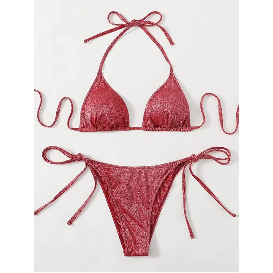 2025Sexy Bikini Set Shiny Triangle Bikinis Bandage Swimsuit Women Two Piece Swimwear Summer Biquini New Beachwear Push Up Bikini
