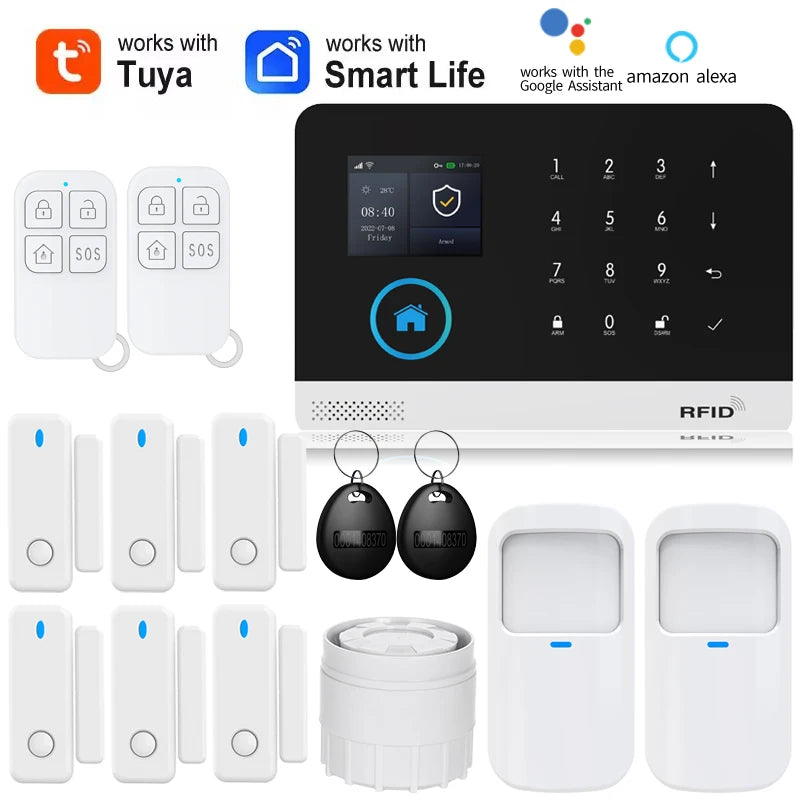Smart Home Solar powered siren Tuya WIFI GSM Alarm System Wireless Smart Life APP 433MHz Safe Security Gap PIR Motion with Alexa