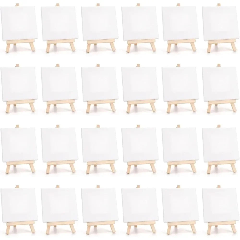 6/12set Mini Canvas And Easel Set - Primed White Wood Easel Stretched Blank Canvases for Wedding Decoration And Sign Painting
