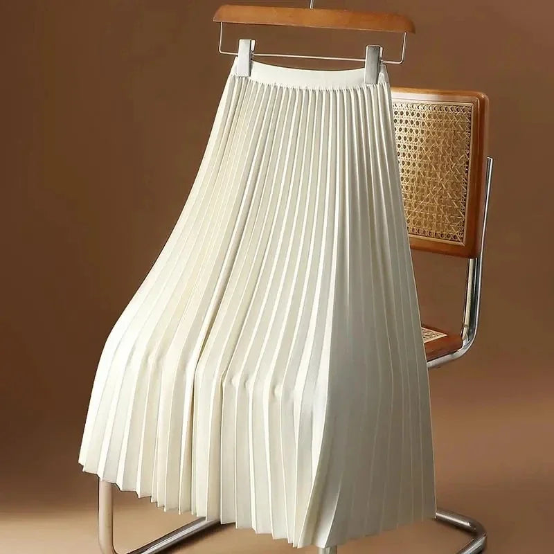 Summer Long Pleated Skirts Womens 2024 Korean Fashion Clothes Elegant High Waist Faldas Chiffon Casual A Line Black Pink Skirt