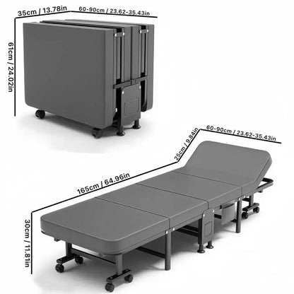 Convenient Small Size Office Folding Bed Nap Recliner Single Adult Hospital Escort Camp Bed with Pulley Folding Furniture