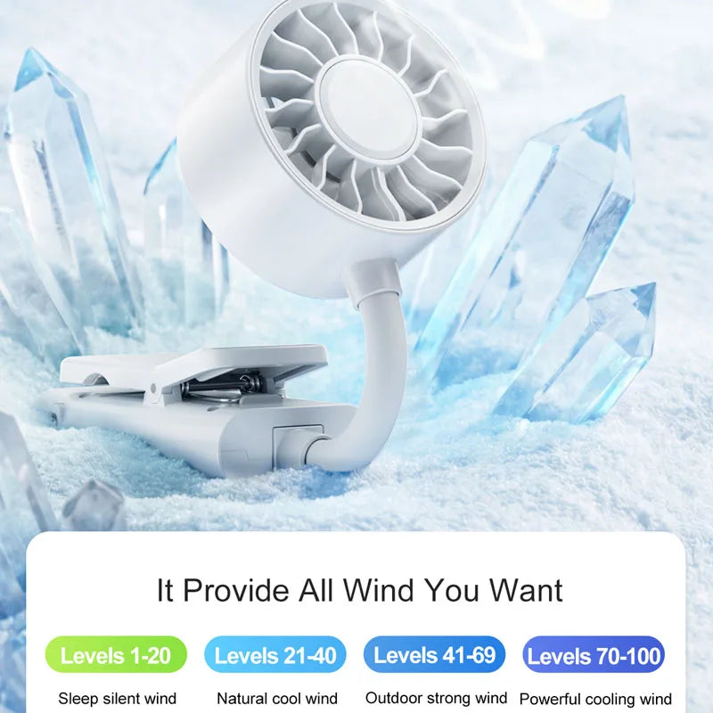 Lenovo Desktop Clip Fan with Long Battery Life Outdoor Hose Clip Mini USB-Charging Fan for Multiple Scenarios