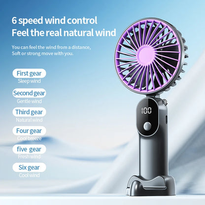 Portable Handheld Fan Mini USB Fan With 6 Speeds and Digital Display Foldable 3-in-1 Handheld Neck and Desktop Fan For Outdoor