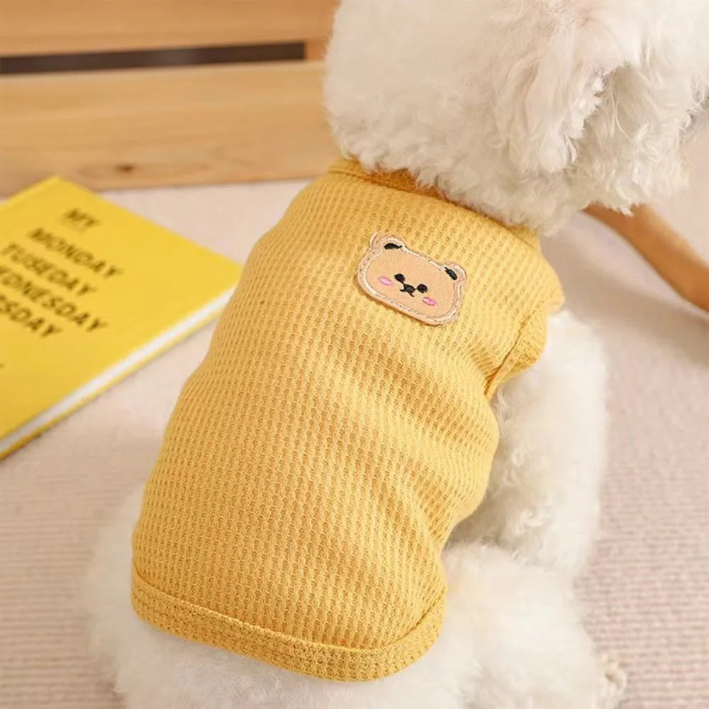 Cute Waffle Dog Clothes Breathable Solid Color Pet Cat Clothing Thin Sweat-absorbent Dog Vest