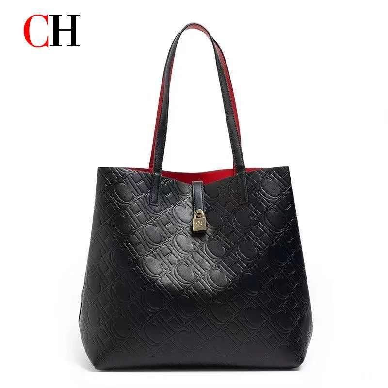 CH Luxury Tote Handbag For Women Large Capacity Work Shoulder Bag Elegant Golden Shopping Shoulder Purse