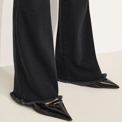 AMII Jeans For Woman 2025 Winter New Slim-fit Warm Versatile Flared Pants Simple Commuter Casual Casual Woman Trousers 12344022