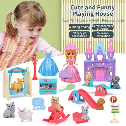 Dog Doll Set Puppy Pretend Play Toys Children Play House Accessories Pet House Scene Games Toys Kids Sensory Dog Pet Basket Toys