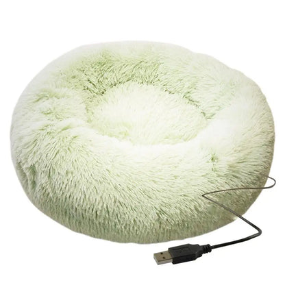 Round Dog Bed Soft Plush Pet Beds USB Heating Donut Round Beds for Dog Cat Comfortable House Pet Supplies Accessories