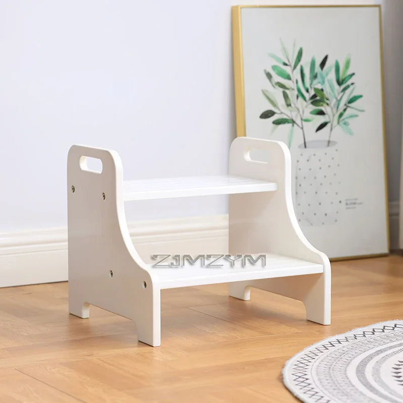Solid Wood 2 Step Footstool Sturdy Kitchen Ladder Compact Stair Steps for Home Use Up To Washer Shoe Changing Stool