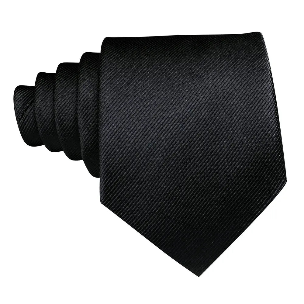 Black Men Necktie High Quality Solid Silk Woven Tie New Male Handkerchief Cufflinks Sets Business Party Formal Barry.Wang 6476