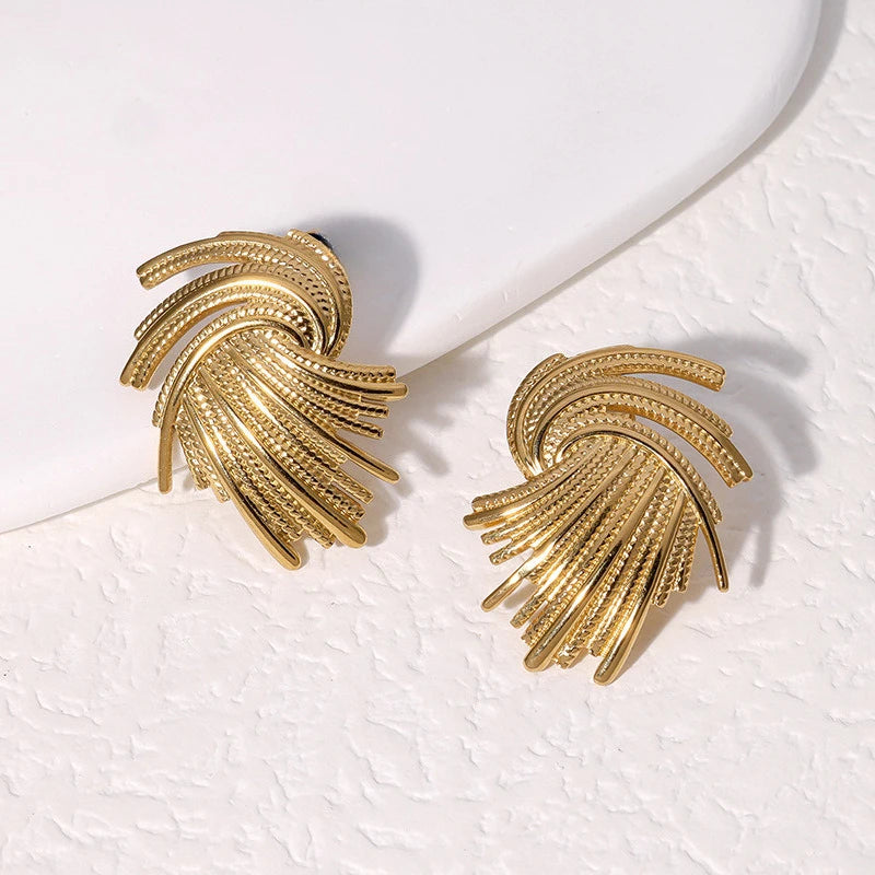3.5 Cm Big Ball No Pierced Earclips Fashion Temperament Gold Plated Exaggerated Striped Round Clip Earrings for Women Party