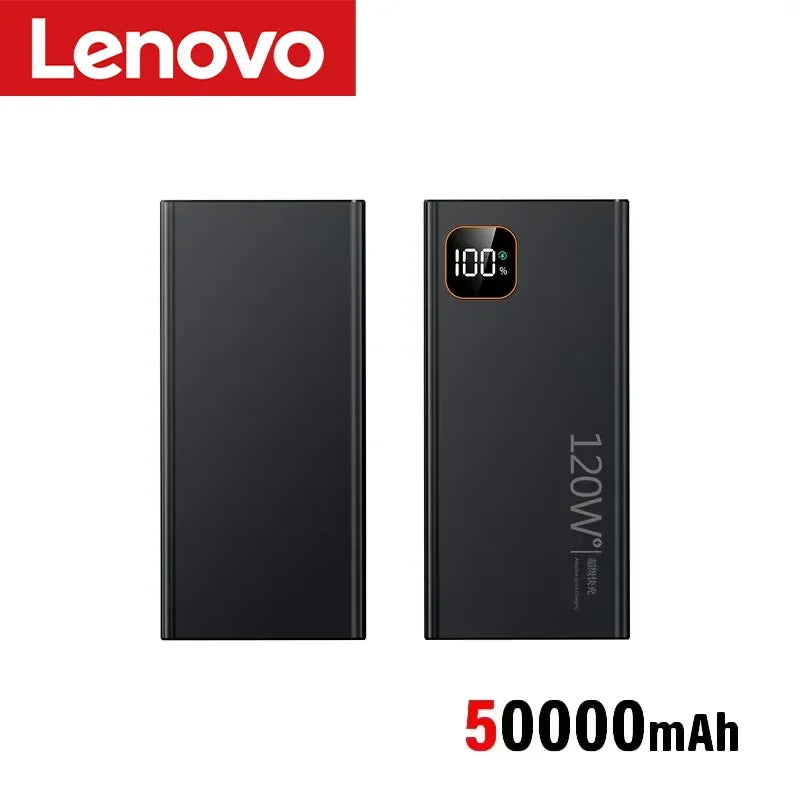 Lenovo 500000mAh Portable Power Bank 120W Large Capacity Super Fast Charging Digital Display External Battery Powerbank New