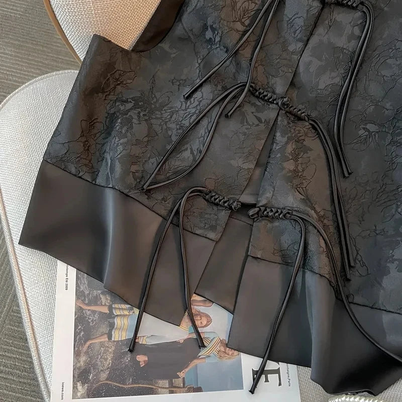 New Chinese Style Black Women Loose Fit Vest Coat Spring Autumn Female Jacquard Camisole 2024 Ladies Cardigan Waistcoat  Jacket