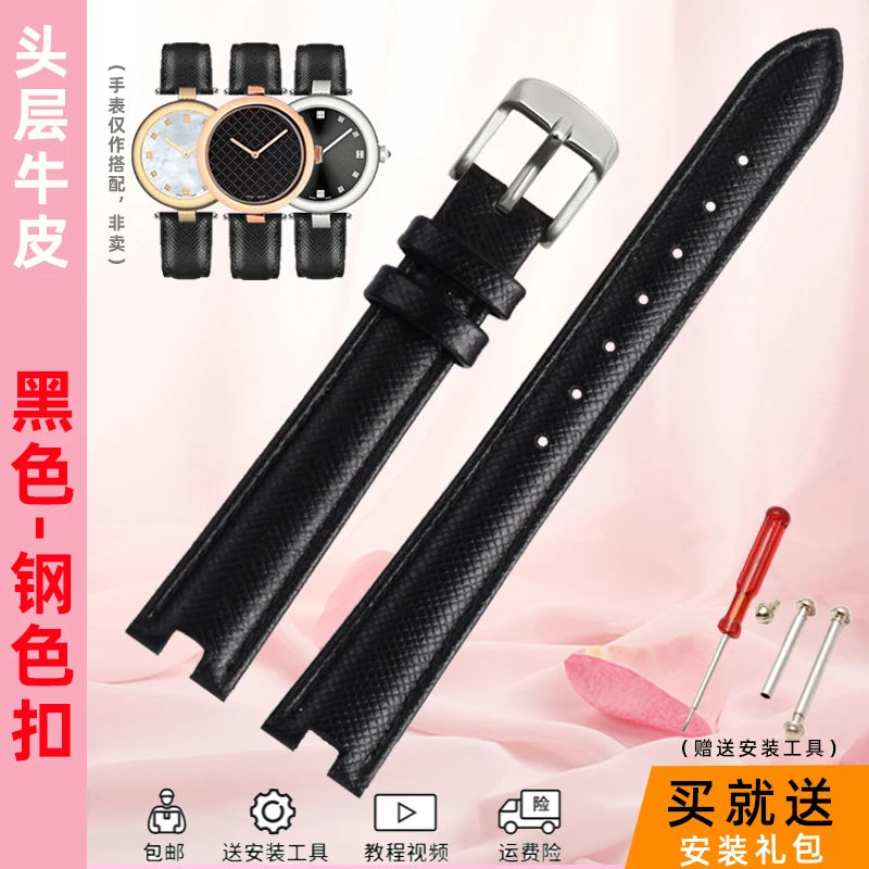 High Quality Notched Watch Strap for Gucci YA141401 YA141505  YA1414 YA1415 GC Women's Watch Leather Watchband 12x5mm 14x5mm