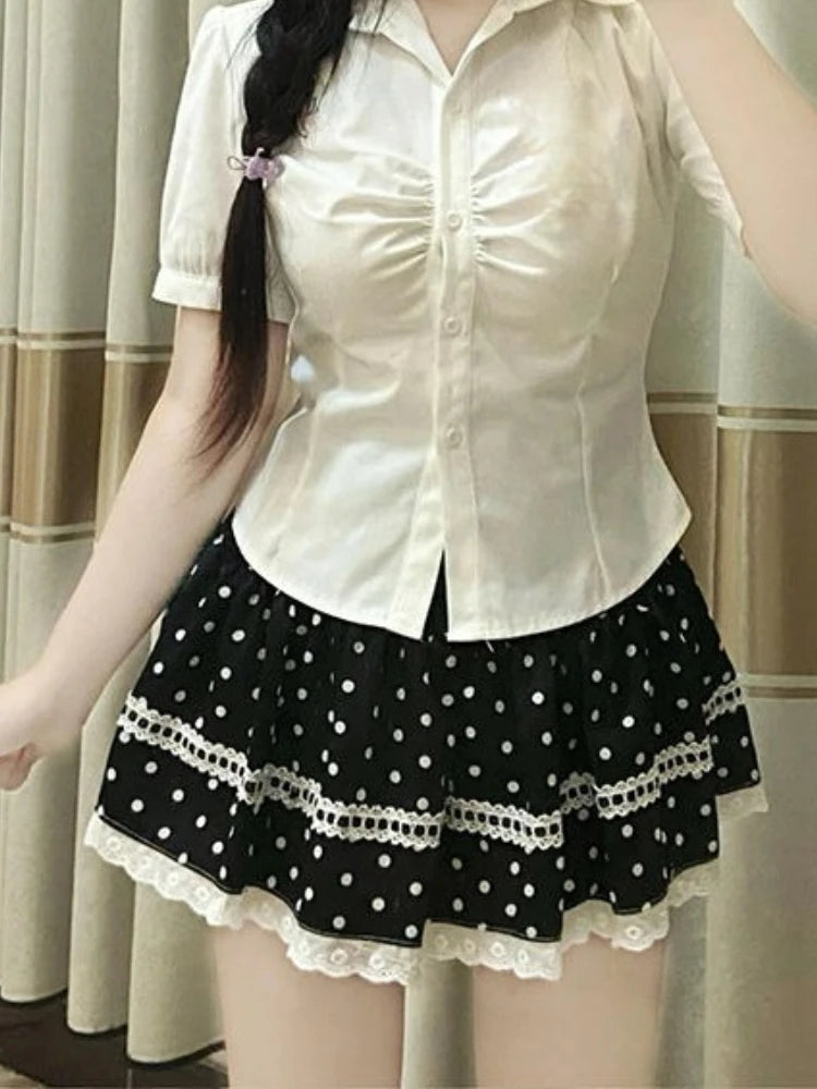 Japanese Vintage Sweet Black Polka Dot Skirt Women Cute Design Lace Kawaii Skirt Subculture Female Chic Spicy Girl Retro Outfits