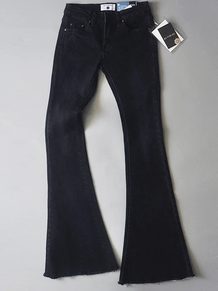 TARUXY Retro Low Waist Blue Jeans For Women 2025 Bodycon Flared Pants Ladies Basic Slim Fit Summer Street Casual Jeans Woman