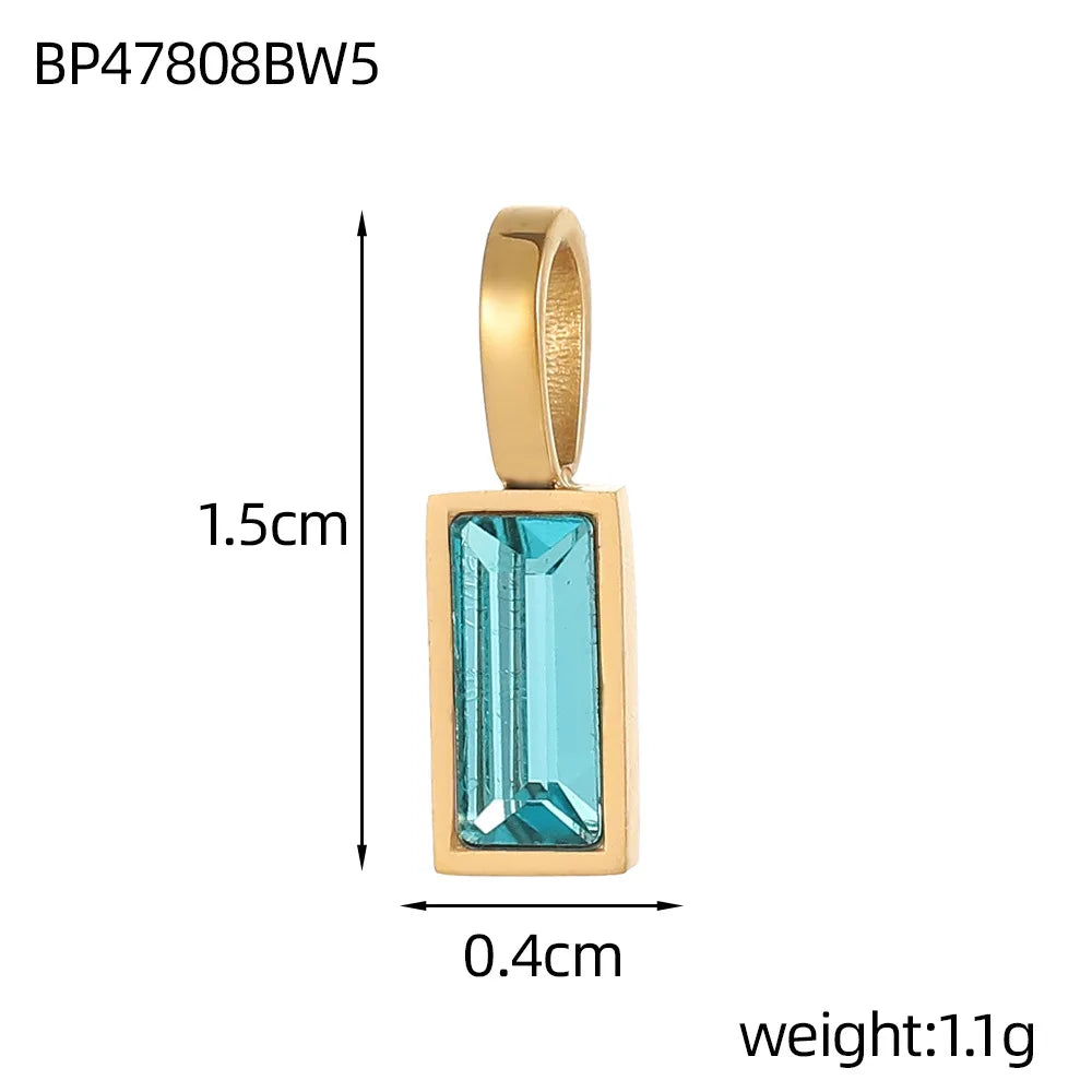 Classic Love Heart Square Zircon 12 Birthstone Pendant DIY Pendant Stainless Steel Waterproof Geometric Jewelry Birthday Gift