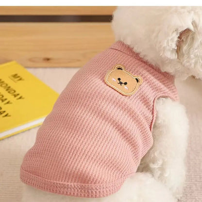 Cute Waffle Dog Clothes Breathable Thin Pet Cat Clothing Sweat-absorbent Solid Color Dog T-shirt
