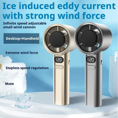 Portable Handheld Fan with 120 Wind Speeds USB Rechargeable Bladeless High-Speed Electric Cooling Fan for Personal Use
