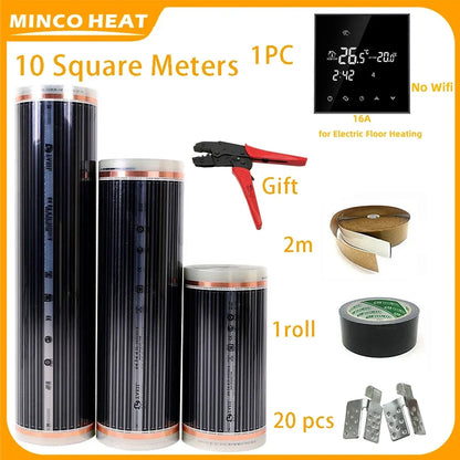 Minco Heat 220W/㎡ 50/80cm Width 10m2  Infrared Underfloor Heating Film with Wifi Thermostat Installation Kit