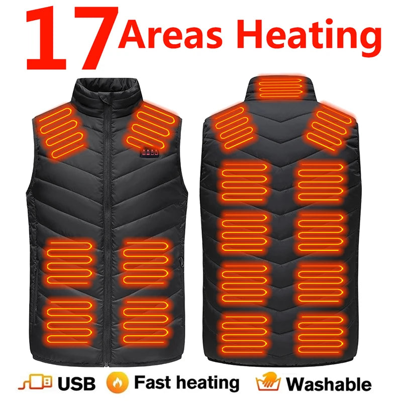 17/13/9 Bereiche USB-Heizjacke Herren Damen Elektrische Heizweste Heizweste Beheizbarer Bodywarmer USB-Innenheizweste Veste