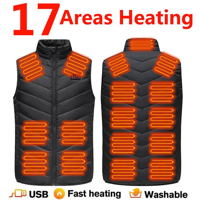 17/13/9 Bereiche USB-Heizjacke Herren Damen Elektrische Heizweste Heizweste Beheizbarer Bodywarmer USB-Innenheizweste Veste