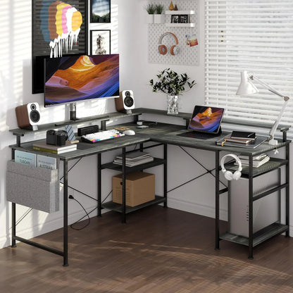 Ergonomic RGB Gaming desk with Monitor Stand Power Connecting USB Ports Cable Management